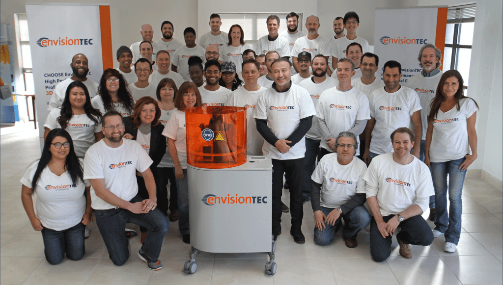 Employees of 3D printer manufacturer EnvisionTEC at the company's Dearborn headquarters.